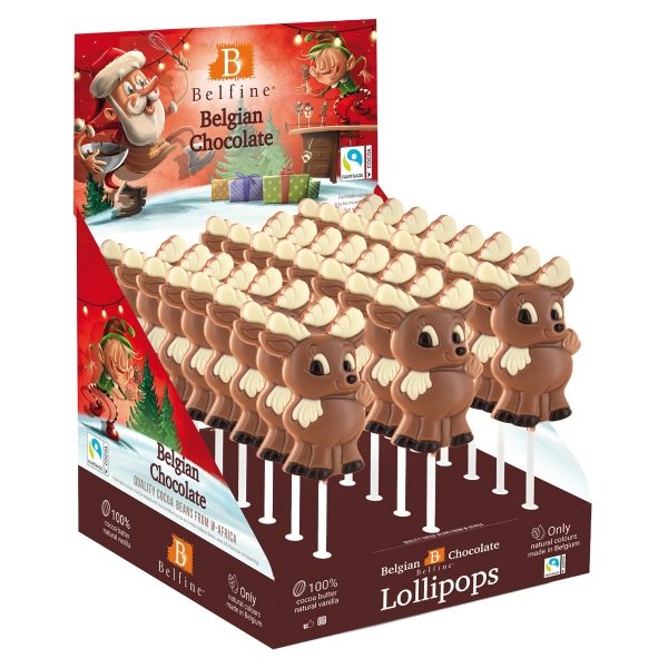 Belfine - Reindeer Reni Chocolate Lollipops (24x25g)