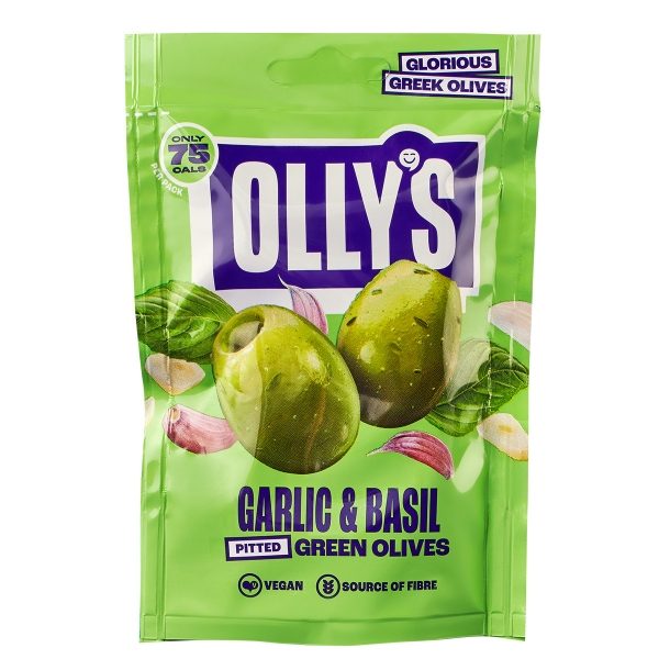 OLLY'S - Pitted Green Olives 'Garlic & Basil' (12x50g)