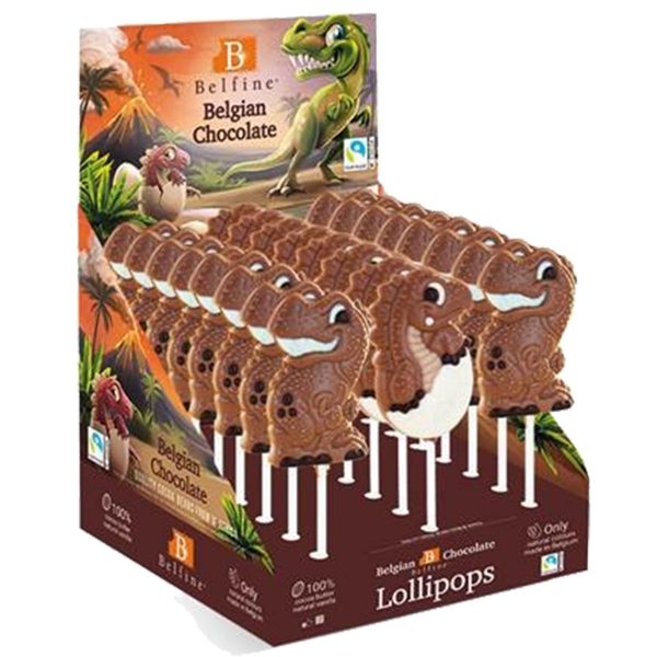 Belfine - 'Belgian Choc Lollipop' Roarsome Dinos (24x30g)